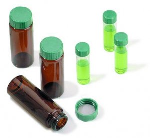 Vials, screw top with solid green Thermoset cap with PTFE liner, preassembled, pkg of 100 27172-U
