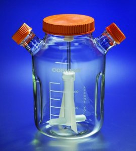 Corning ProCulture glass spinner flask complete, baffled, wide mouth, angled sidearms CLS450236L-1EA
