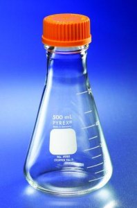 Pyrex wide-mouth graduated Erlenmeyer flask with screw-cap 