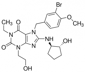 7-(3-Bromo-4-methoxybenzyl)-1-ethyl-8-(((1R,2R)-2-hydroxycyclopentyl)amino)-3-(2-hydroxyethyl)-3,7-dihydro-1H-purine-2,6-dione 901747-100MG