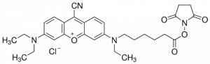 9-Cyano-N,N,N-triethylpyronine-N-caproic acid N-hydroxysuccinimide ester chloride 