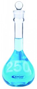 KIMBLE KIMAX Heavy duty volumetric wide-mouth flask with KIMCOTE safety coating and glass stopper DWKKC92812G-2000