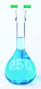 KIMBLE KIMAX Heavy duty volumetric wide-mouth flask with PTFE stopper DWK92812F-250-6EA
