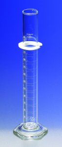 Pyrex graduated cylinder, single metric scale, white enamel graduations 