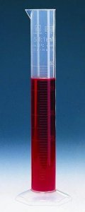 BRAND graduated cylinder, PP, with blue printed scale or embossed scale 
