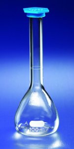 Pyrex class A volumetric flask with snap cap 