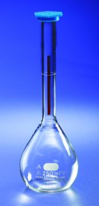 Pyrex Lifetime-Red volumetric flask with snap cap 