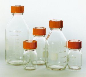 Pyrex round media storage bottles and reusable screw caps 