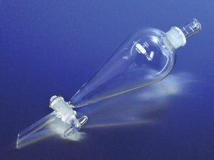 Pyrex Squibb separatory funnel, ST stopper, Rotaflo stopcock 