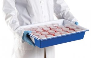 Droplet stackable sample storage tray, polystyrene, blue with white insert HS120172