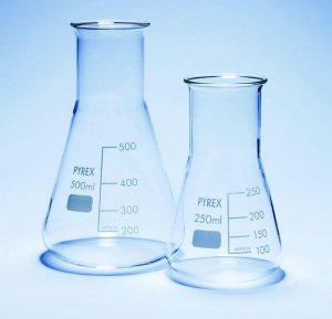 Pyrex Erlenmeyer flask, wide neck, with printed trace code SLW1140/14D-10EA