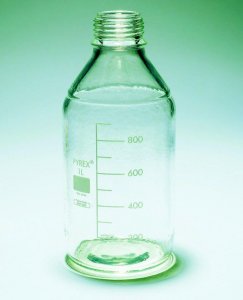 Pyrex Media-Lab Bottles, plastic coated, with-out cap and pouring ring, with printed trace code SLW1518/18-1EA