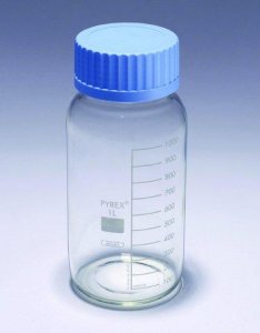 Pyrex Media-Lab Bottles, wide mouth, with polypropylene cap and pouring ring, with printed trace code SLW1523/16-1EA