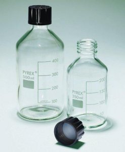 Pyrex Reagent bottles, round bottom with reusable screw caps SLW1515/01D-10EA