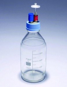 Pyrex Screwcap, twin hose connector with GL45 screwthread SLW4537/06-2EA