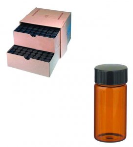 WHEATON amber sample vial with PTFE faced rubber lined cap packed in partitioned tray DWKW224604-72EA