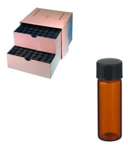 WHEATON amber sample vial with PTFE faced rubber lined cap packed in partitioned tray DWKW224682-144EA