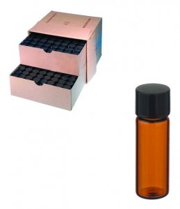 WHEATON amber sample vial with rubber lined cap packed in partitioned tray DWK224982-144EA