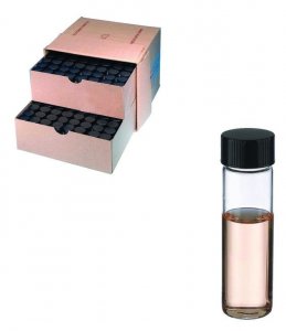 WHEATON clear sample vial with PTFE faced rubber lined cap packed in partitioned tray DWKW224586-144EA