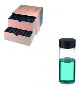 WHEATON clear sample vial with PTFE faced rubber lined cap packed in partitioned tray DWKW224590-72EA