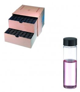 WHEATON clear sample vial with PTFE faced rubber lined cap packed in partitioned tray DWKW224591-72EA