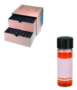 WHEATON clear sample vial with rubber lined cap packed in partitioned tray DWK225012-144EA