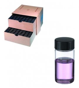 WHEATON clear sample vial with rubber lined cap packed in partitioned tray DWK225288-72EA