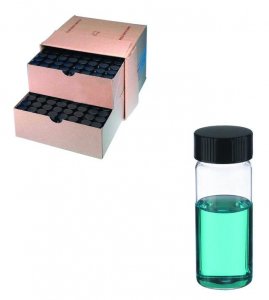 WHEATON clear sample vial with rubber lined cap packed in partitioned tray DWK225289-72EA