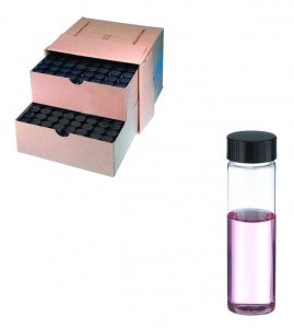 WHEATON clear sample vial with rubber lined cap packed in partitioned tray DWK225290-72EA