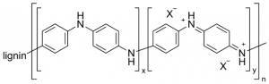 Polyaniline (emeraldine salt) short chain, grafted to lignin 